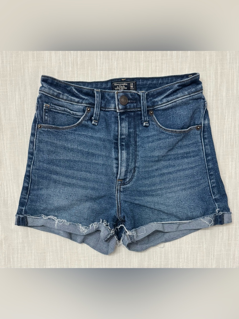 Abercrombie & Fitch Simone High Rise Distressed Denim Shorts Blue Size 24 00
